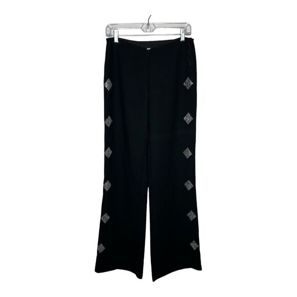 Joseph Ribkoff Pants Womens 4 Black Embellished Flare Flowy Front Zip Career - Picture 1 of 14